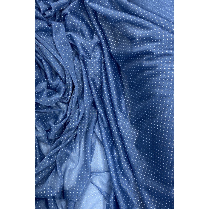 Yağmur Damlası Simli Abiye Elbise Şallık Tül Kumaş İndigo Mavi 89