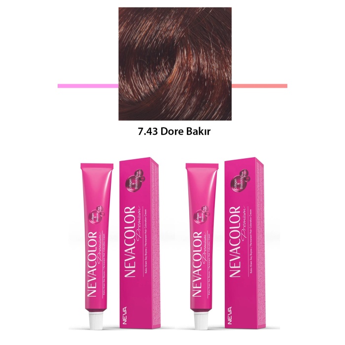 2 li Set Premium 7.43 Dore Bakır - Kalıcı Krem Saç Boyası 2 X 50 g Tüp