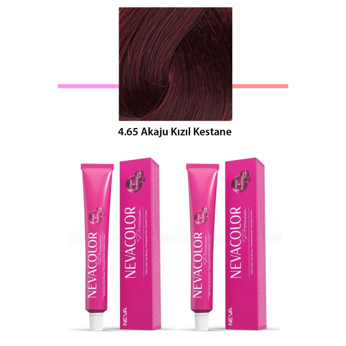 2 li Set Premium 4.65 Akaju Kızıl Kestane - Kalıcı Krem Saç Boyası 2 X 50 g Tüp