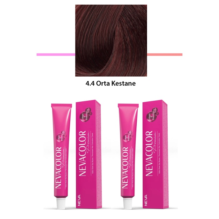 2 li Set Premium 4.4 Orta Kestane - Kalıcı Krem Saç Boyası 2 X 50 g Tüp