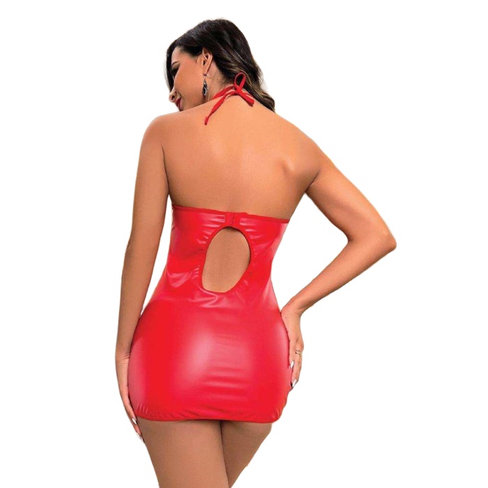 Kadın Fantezi Deri Kostüm Harness Erotik Kıyafet D21018 Kırmızı