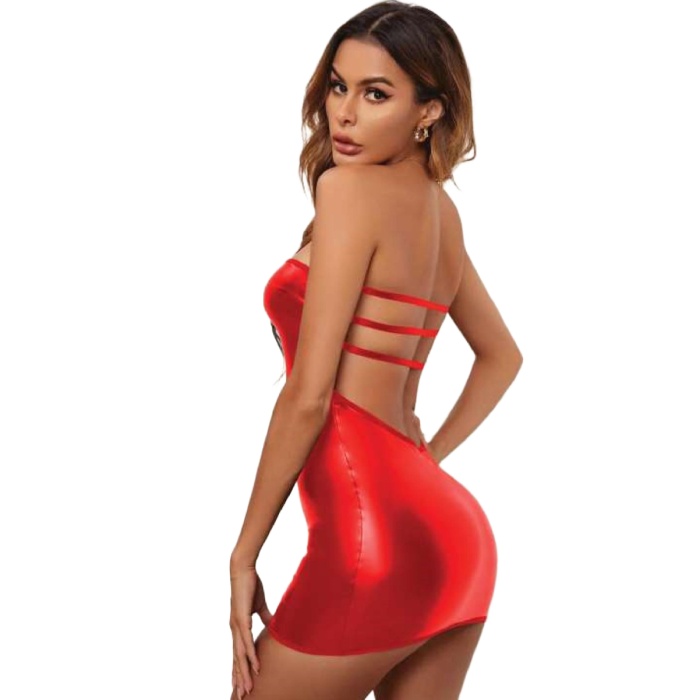 Kadın Fantezi Deri Kostüm Harness Erotik Kıyafet D21034 Kırmızı