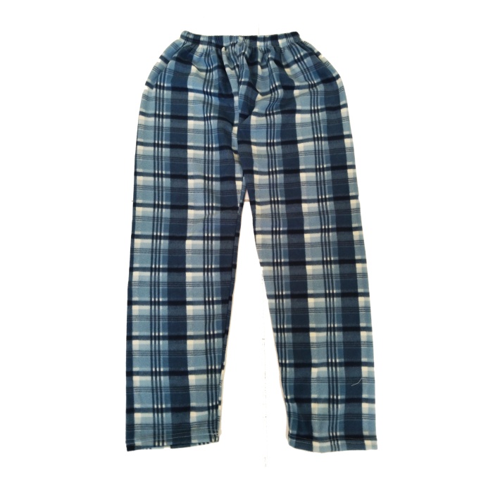 Unisex Polar Pijama Altı Termal Özellikli Mavi Ekose Desenli Ev Giyim Cepsiz