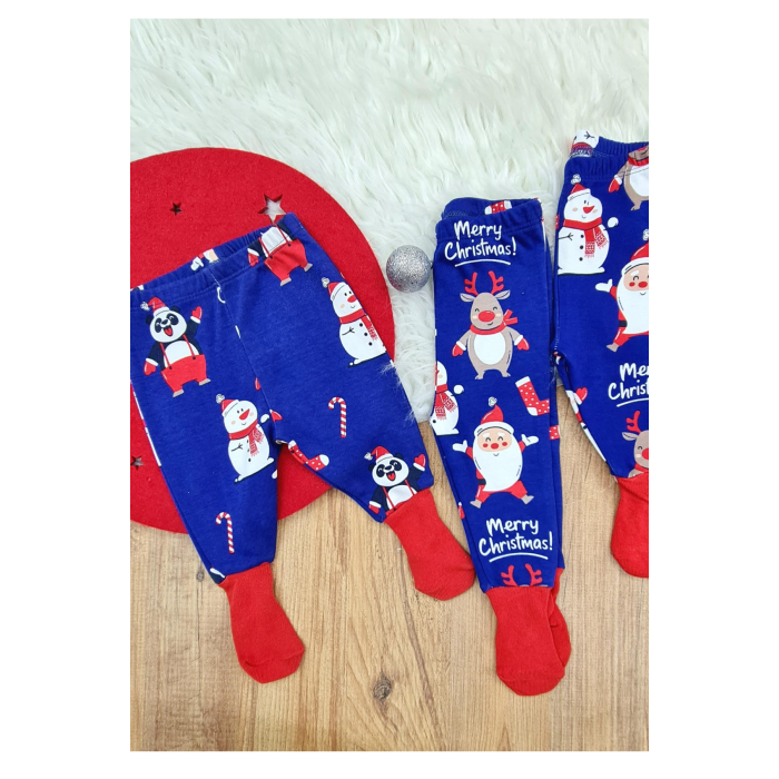 Noel Baba Temalı Kendinden Çoraplı Bebek Pantolon Yılbaşı Çocuk Alt Giyim