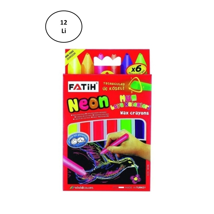 Fatih Mum Pastel Boya Neon Wax Crayon Jumbo 6 Renk 12li