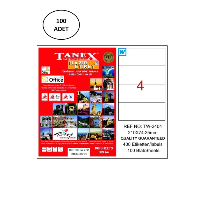 Tanex Tw-2404 210X74,25 Mm Lazer Etiket 100 Adet