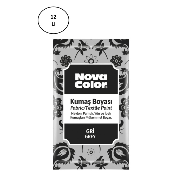 Nova Color 12 Gr Toz Kumaş Boyası Gri Nc-908 12li