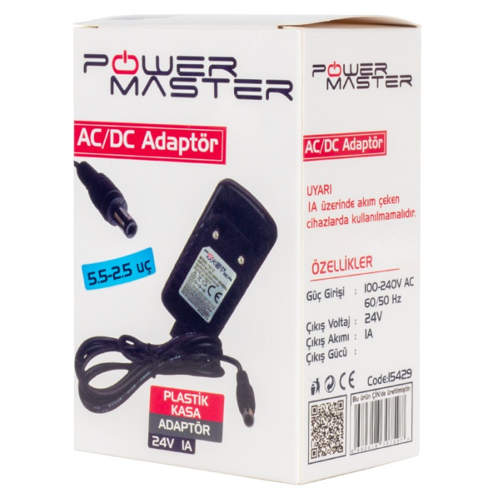 POWERMASTER PM-15429 24 VOLT - 1 AMPER 5.5*2.5 MM UÇLU PRİZ TİPİ PLASTİK KASA ADAPTÖR