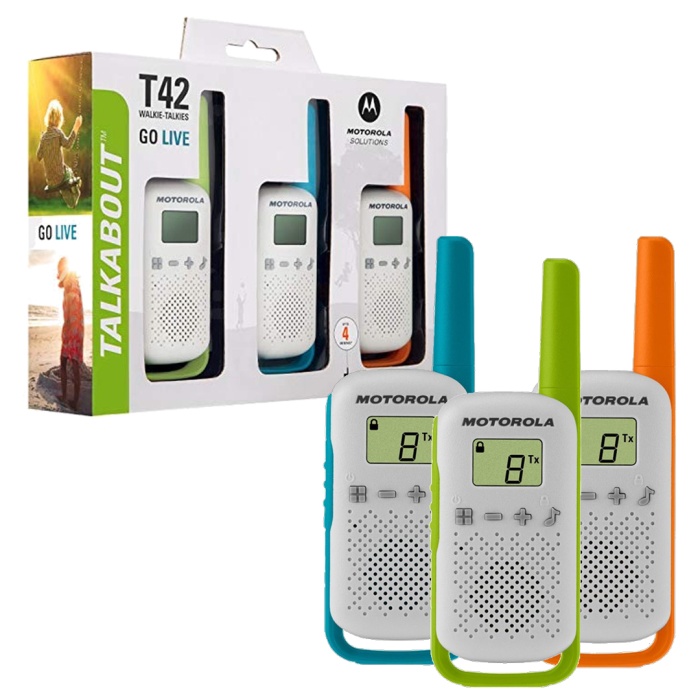 MOTOROLA TLKR-T42 PMR446 EL TELSİZİ 3LÜ PAKET 4 KM MEZİLLİ 8 KANAL (3 ADET İNCE PİL)