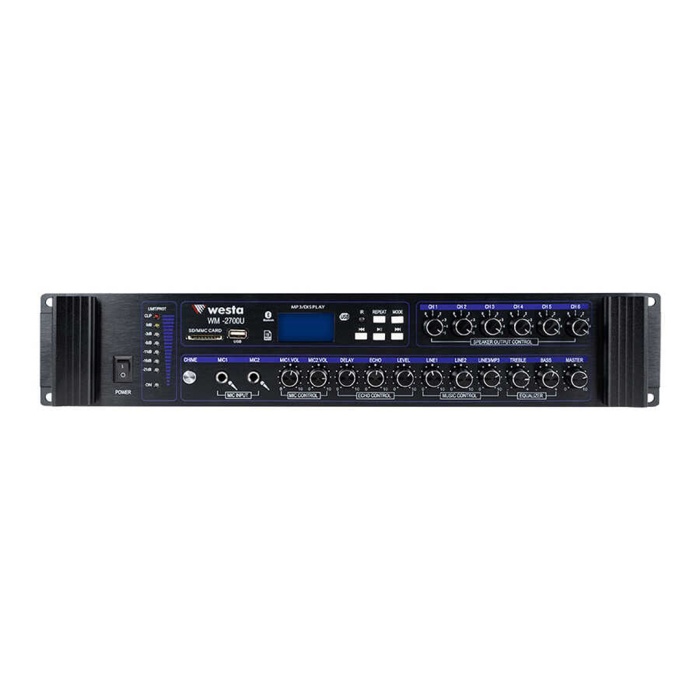 WESTA WM-2700U 700 WATT USB/BT/SD 4-16-70-100V 6 BÖLGELİ HAT TRAFOLU MİKSER ANFİ
