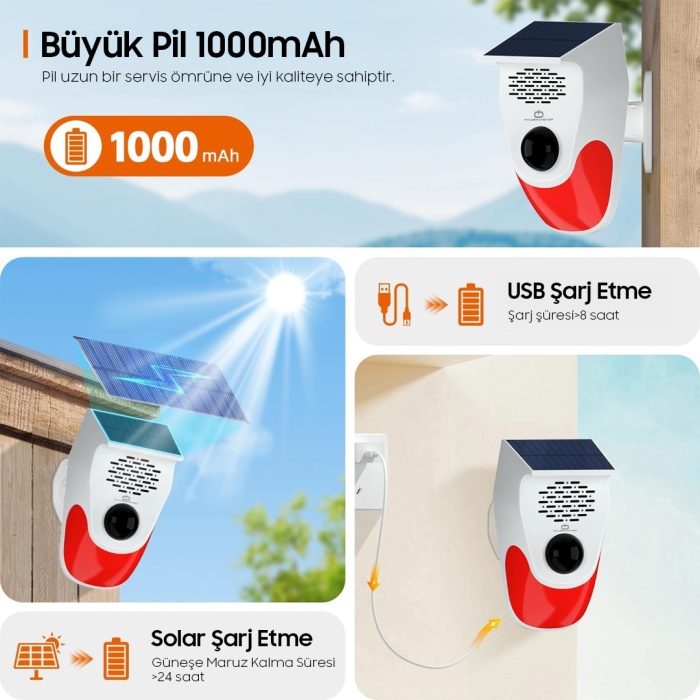 POWERMASTER PM-26240 KUMANDALI SOLAR SESLİ IŞIKLI 120DB ALARM SİSTEMİ