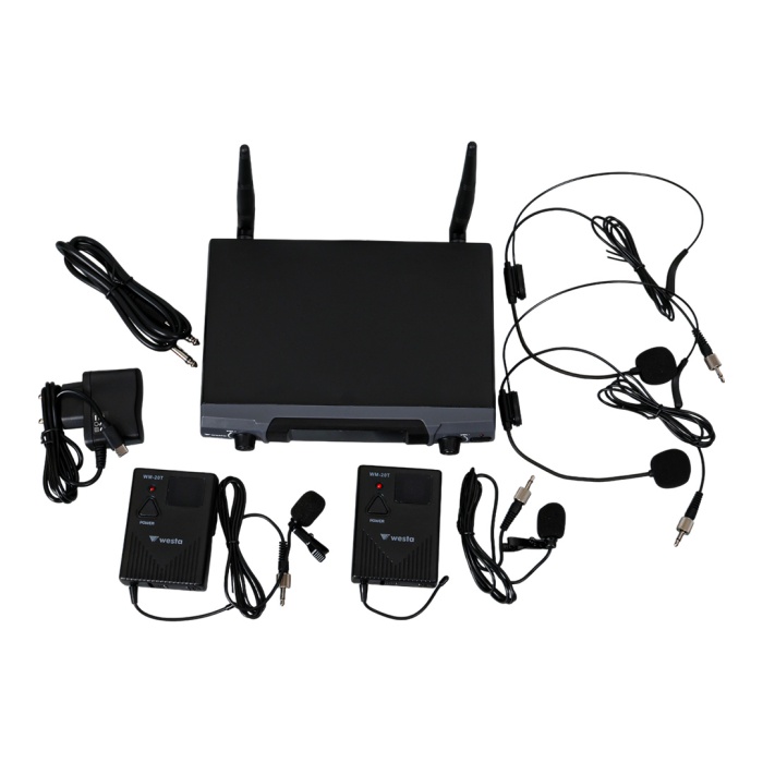 WESTA WM-202T 1 ALICI + 2 YAKA (LAVALİER) KABLOSUZ UHF TELSİZ MİKROFON SETİ