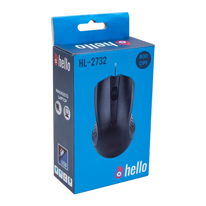 HELLO HL-2732 USB KABLOLU SİYAH 800 DPI MOUSE
