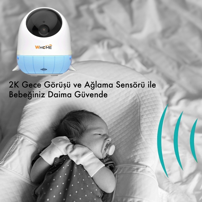 WHOME YAPAY ZEKA DESTEKLİ 2K PTZ GECE GÖRÜŞLÜ MAVİ WİFİ BEBEK GÜVENLİK KAMERASI (128 GB TF KART DESTEKLİ)