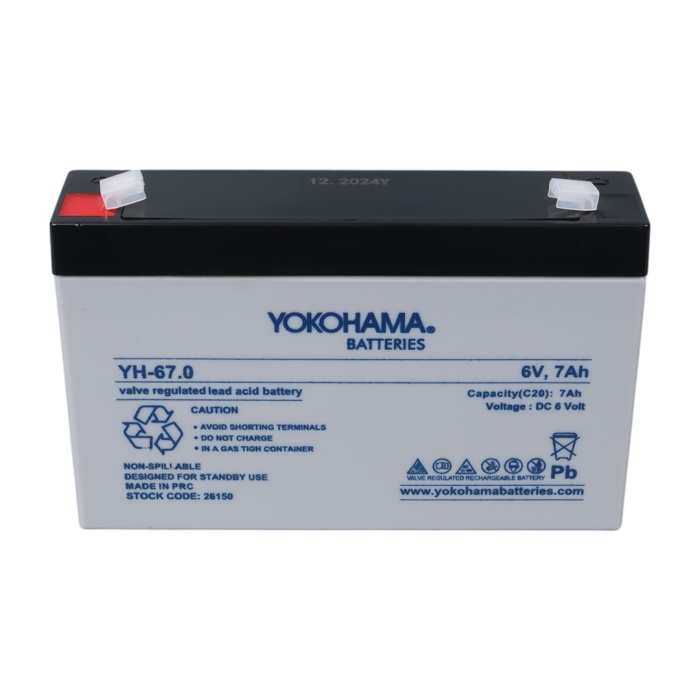 YOKOHAMA YH-67.0 6 VOLT - 7 AMPER KURU AKÜ (150 X 30 X 94 MM)
