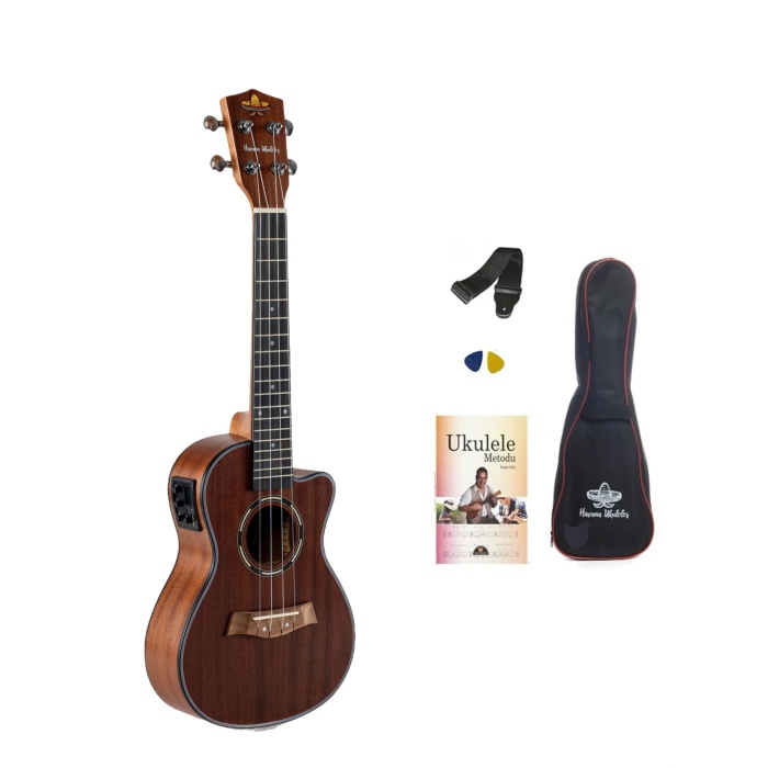 Havana HK-114EQ Elektro Concert Ukulele- Maun SET (KILIF-ASKI-METHOD-PENA HEDİYELİ)