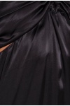 Siyah Boyun Bağlamalı Uzun Saten Elbise