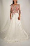 Couture, Çiçek dantelli transparan üst, tül detaylı saten uzun etekli abiye elbise