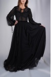 Can Çapar Tül, Balon Kol, İp Detaylı Siyah Abiye Elbise