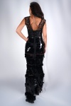 Couture siyah pul etek ve tüy abiye elbise