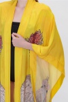 Sarı % 100 Cupro Baskı Kimono