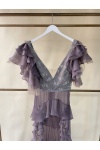 Couture drape, dantel işlemeli tül abiye elbise