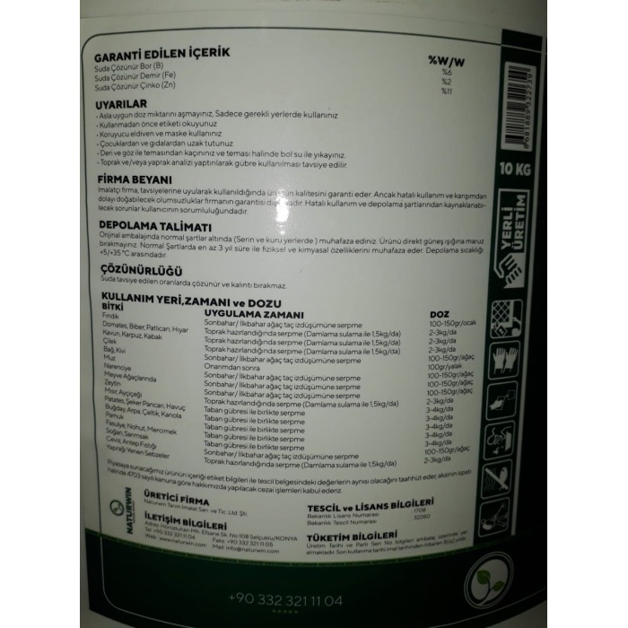 Naturwin Bzn Bor, Çinko, Demir Karışımı Özel Gübre 10 Kg