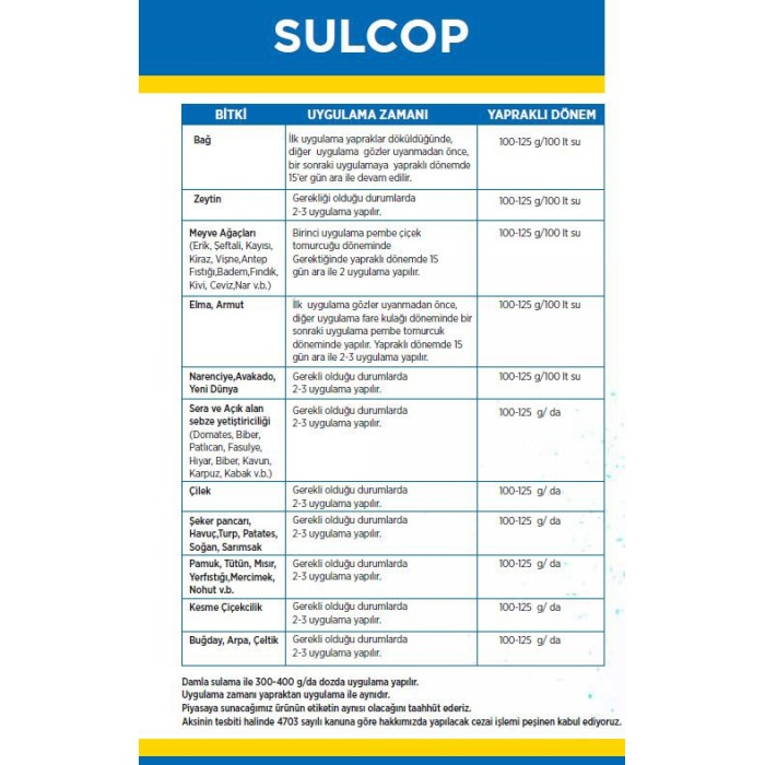 Sulcop Bakırlı Gübre Çözeltisi %10 Bakır İçerikli (100 ml)