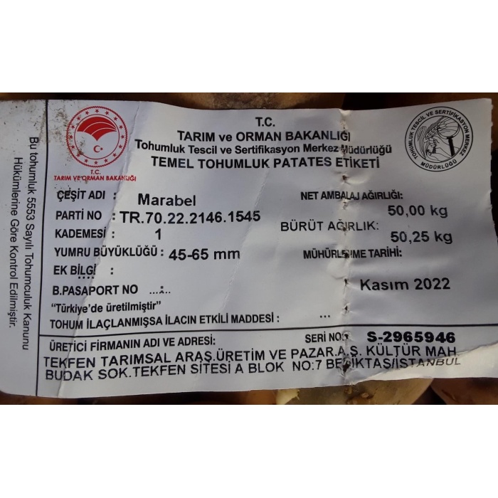 Marabel Patates Tohumu 1 Kg