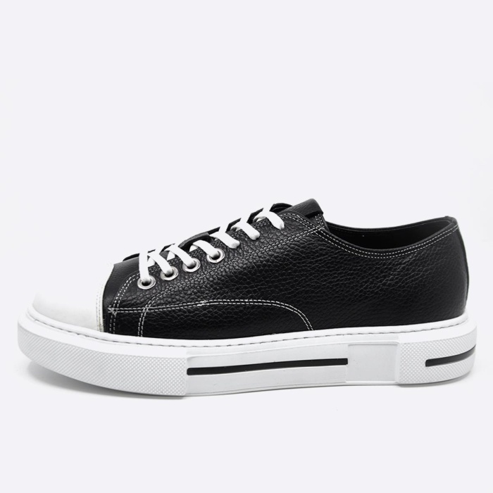 Fosco 9901 Siyah Beyaz Hakiki Deri Sneakers Ayakkabı
