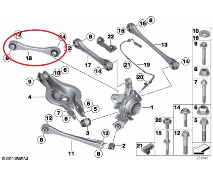 BMW F20 F21 F22 F23 F30 F31 F32 F33 F34 F36 Arka Ön Üst Salıncak Sol K13613