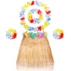 Yetişkin Çocuk Hawaii Parti Seti - 40 cm Naturel Etek + Çiçek Aksesuarlar (5 Parça)