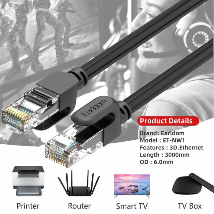 Earldom NW1 3M Cat 6 Ethernet Network Kablosu - Siyah