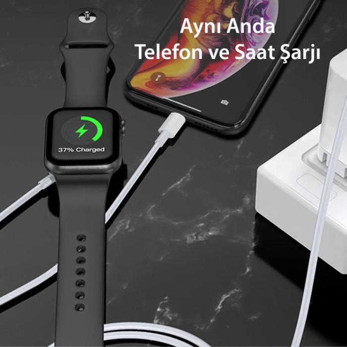Yesido CA70 2in1 1.5M 2W Apple Watch Şarjı ve 2.4A Lightning Hızlı Şarj Kablosu - Beyaz