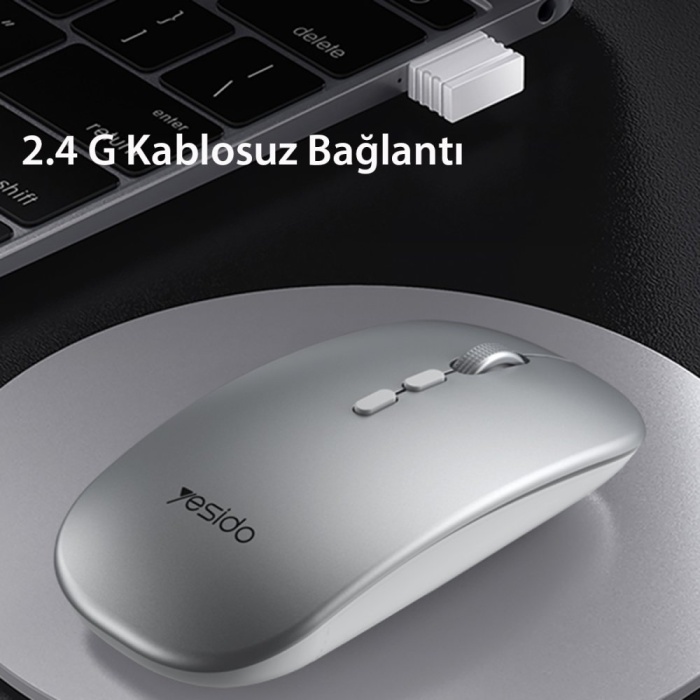 Yesido KB15 2.4G Ergonomik Kablosuz Mouse - Gümüş
