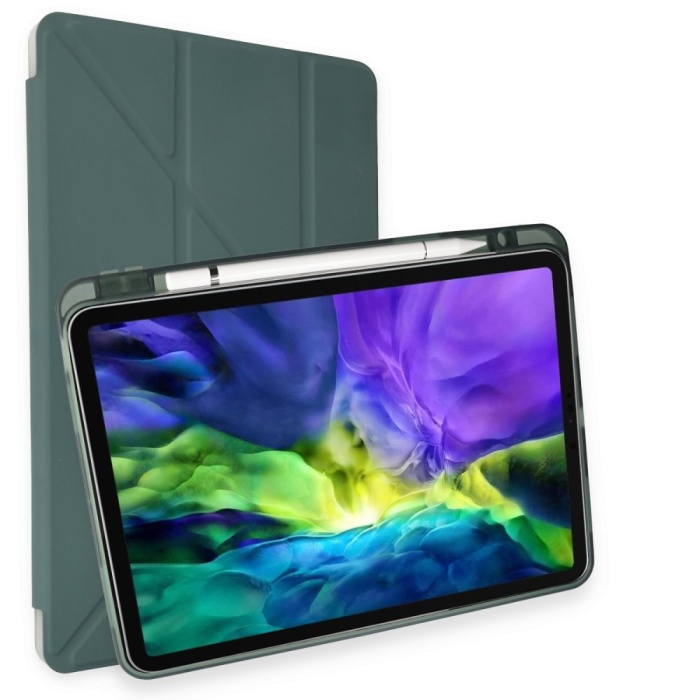 iPad Air 4 10.9 Kılıf Kalemlikli Hugo Tablet Kılıfı - Koyu Yeşil