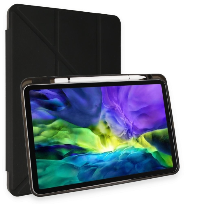 iPad Pro 12.9 (2021) Kılıf Kalemlikli Hugo Tablet Kılıfı - Siyah
