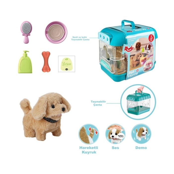 JND-6806 Hareketli Köpek ve Işıklı Sesli Şeffaf Kafes Seti -Vardem Oyuncak