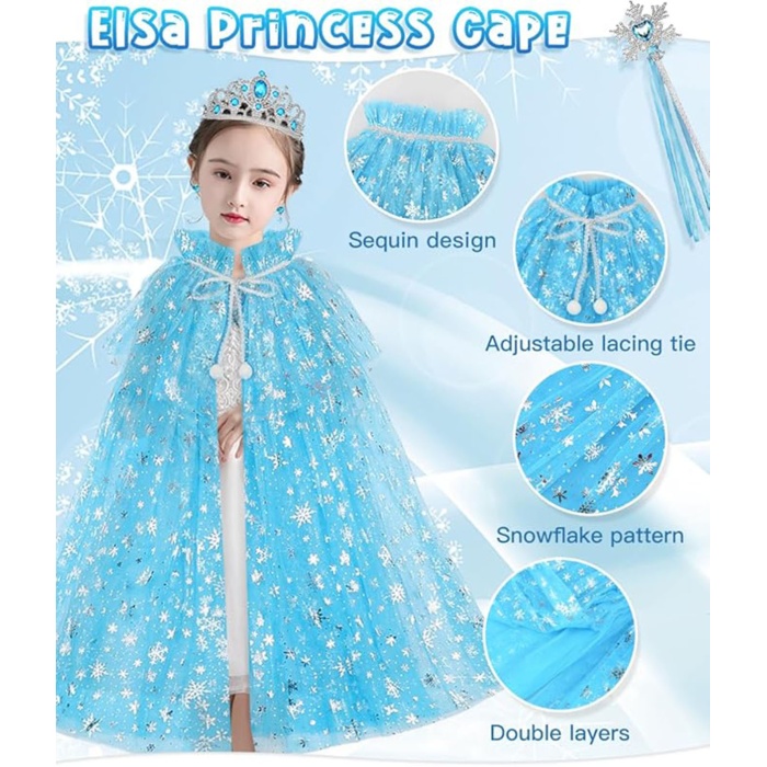 Frozen Elsa Pelerin Taç Asa ve Eldiven Seti 80 cm