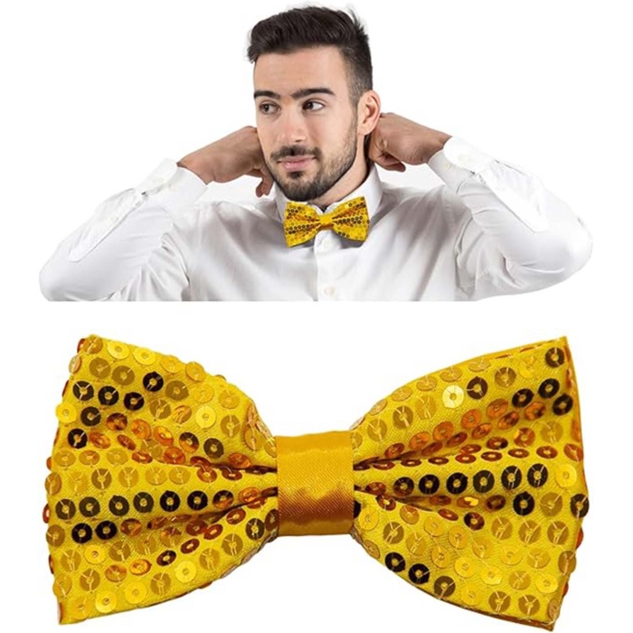 Gece Işıltısı Altın Payetli Pullu Papyon 7x2 cm