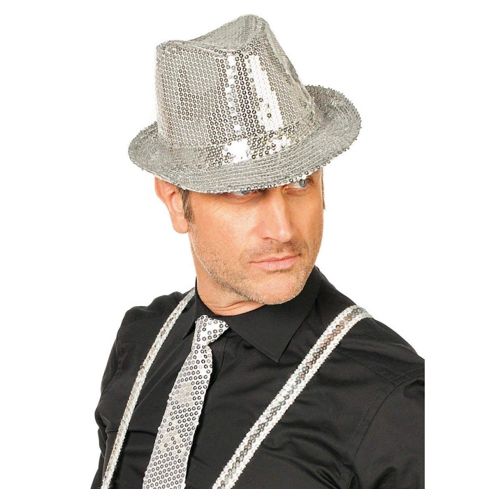 Disko Star Gümüş Payetli Fötr Şapka Yetişkin Boy