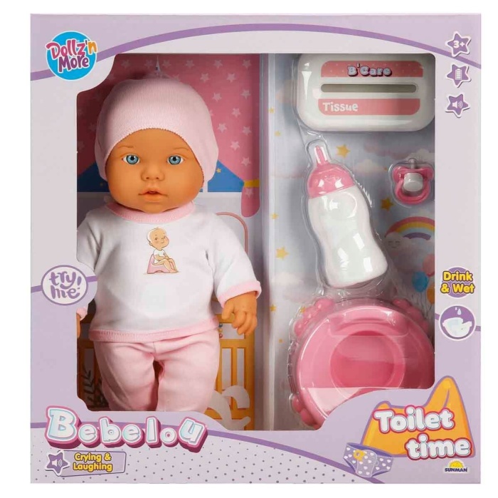 1030141 Sesli Bebelou Tuvalet Zamanı Bebek Seti 32 cm -Sunman