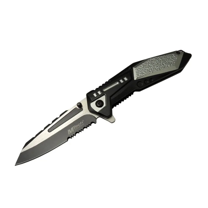 4172 Gri Kamp Çakı 21cm - Yarı Otomatik, Kemerlikli, Testere Detaylı