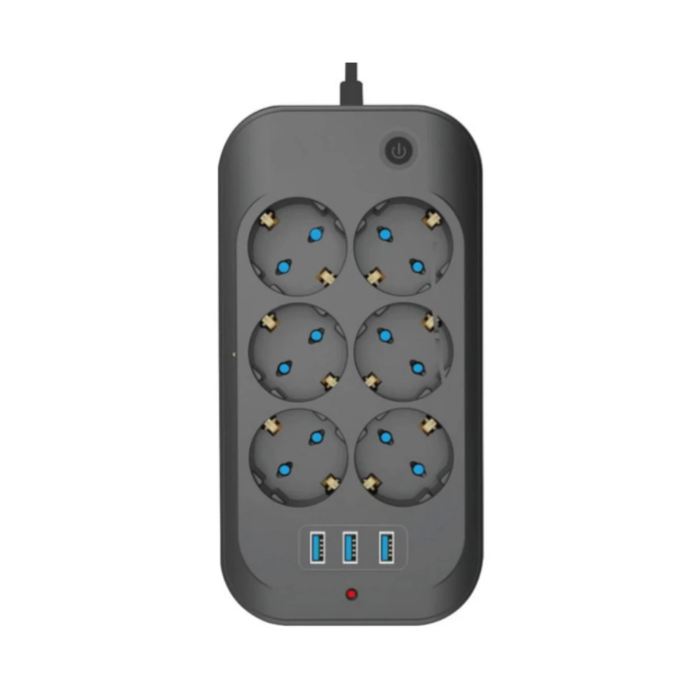 Termal Akım Korumalı, Çocuk Korumalı, 6’lı 2 Mt Uzatma Kablosu 6 X Priz, 3 X Usb