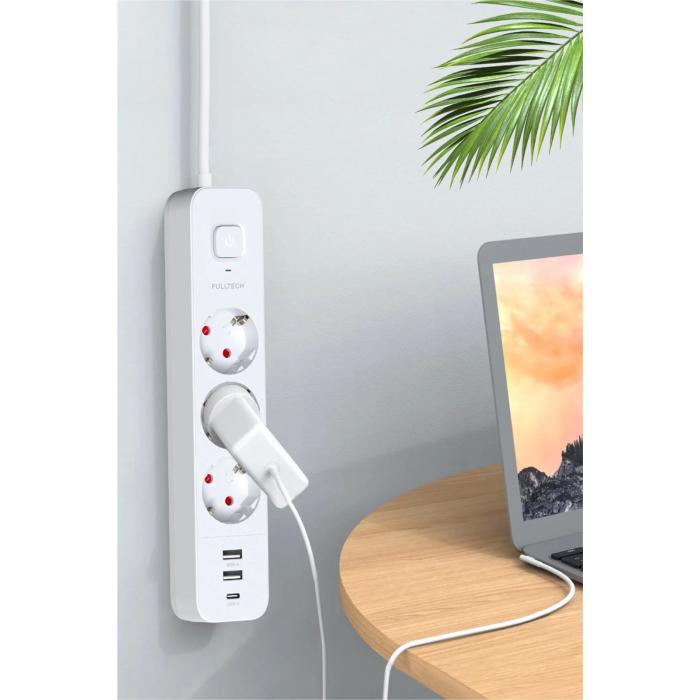 Akım Korumalı 3’lü Priz 2xusb 1xtype-c 3680w Girişli Uzatma Kablolu Priz Ftr16