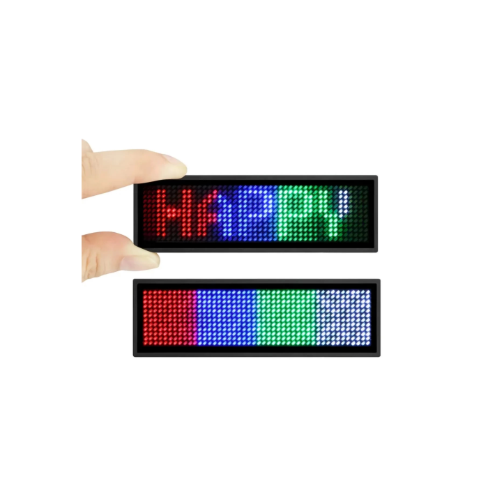 Matrix Kayan Led Yaka Rozeti Mobil Kontrollü Dijital Etiket 9×3cm