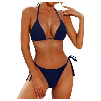 Brncy Lacivert Üçgen İpli Bikini Takımı