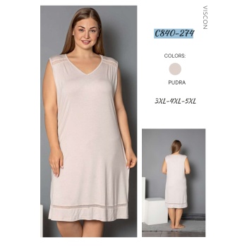 Confeo C840-274 Battal Kadın Viskon Kolsuz Gecelik