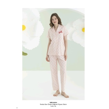 NBB 68164 Bow Önden Düğmeli Pijama Takım