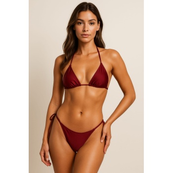 BRNCY Kadın Bordo Üçgen Bikini Takımı Ayarlanabilir Bağlamalı Üst Ve Alt